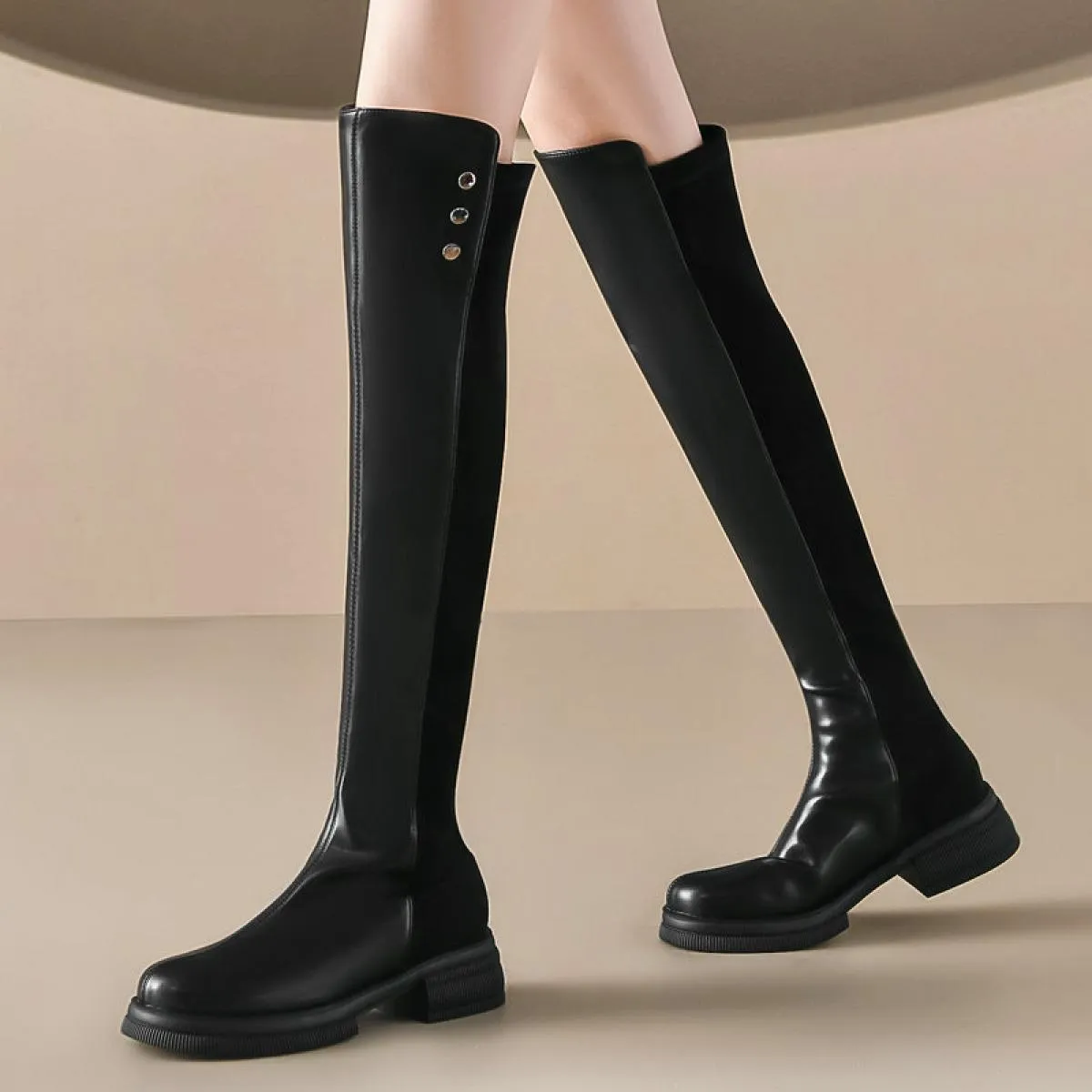 2024 Stivali sopra il ginocchio da donna in pelle scamosciata sintetica Moda punta tonda spessa tacco medio cerniere scarpe casu