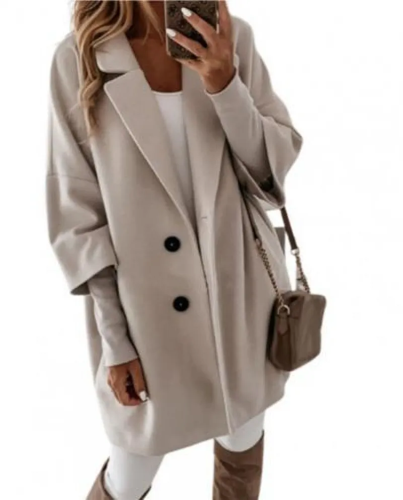 34 Manica Due Bottoni Cardigan In Lana Cappotto Donna Autunno Inverno Risvolto Si