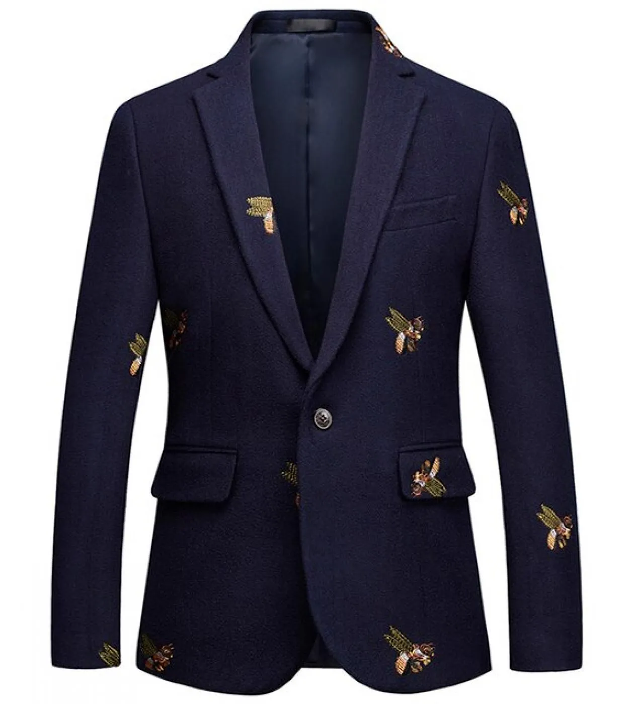 6xl Boutique Moda Ricamo Giacca da uomo casual da uomo in lana Giacca da uomo Slim Giacca da banchetto di nozze blu navy