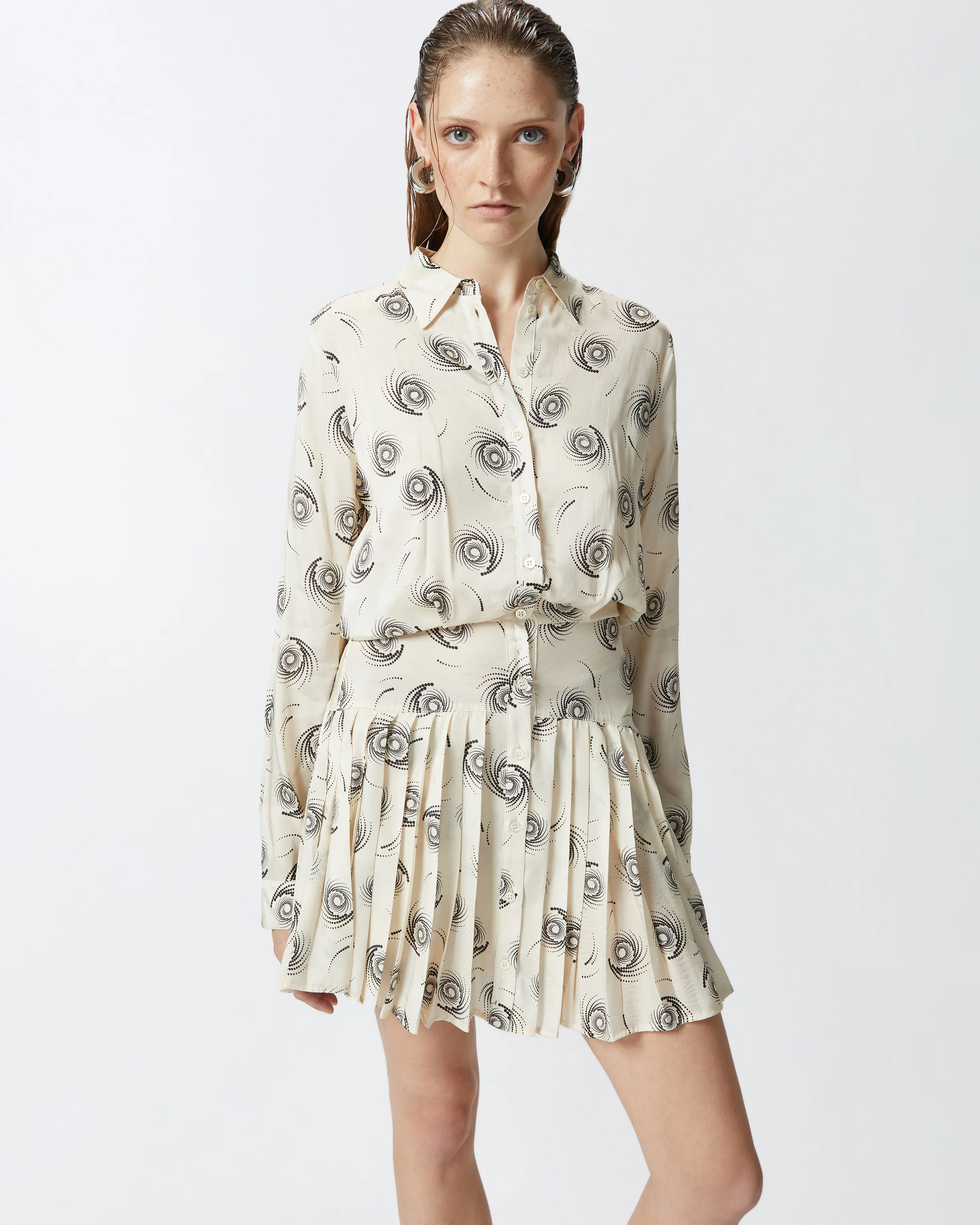  Abito chemisier corto in twill stampa vortici    