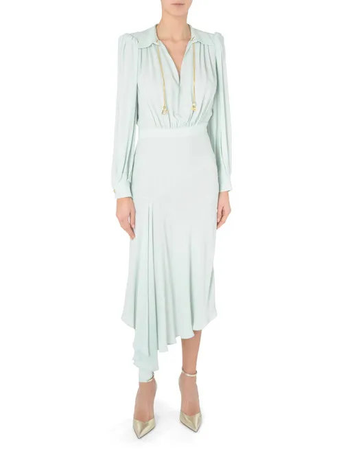 Abito chemisier Elisabetta Franchi verde acqua con gonna asimmetrica