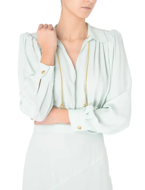 Abito chemisier Elisabetta Franchi verde acqua con gonna asimmetrica