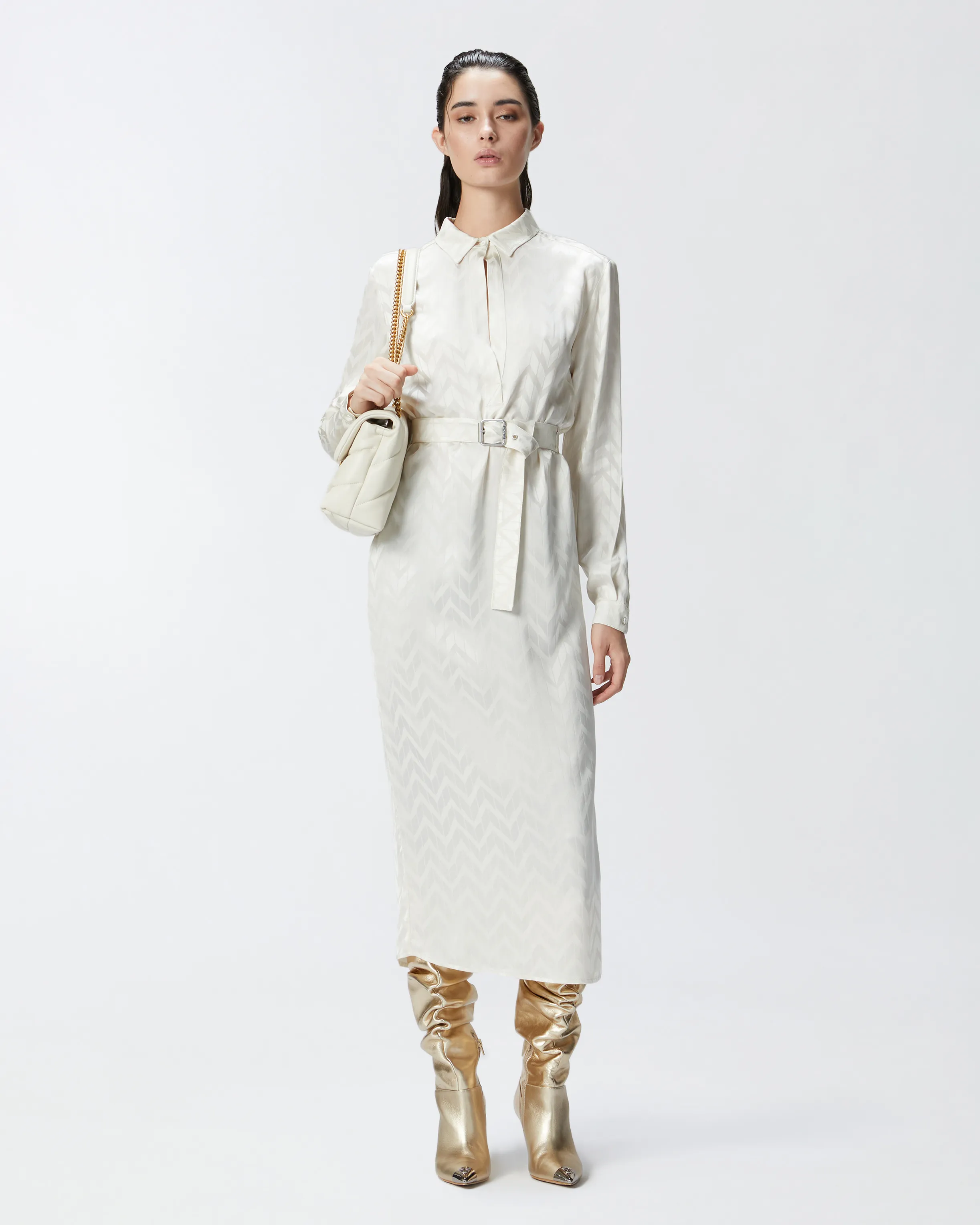  Abito chemisier in satin jacquard    