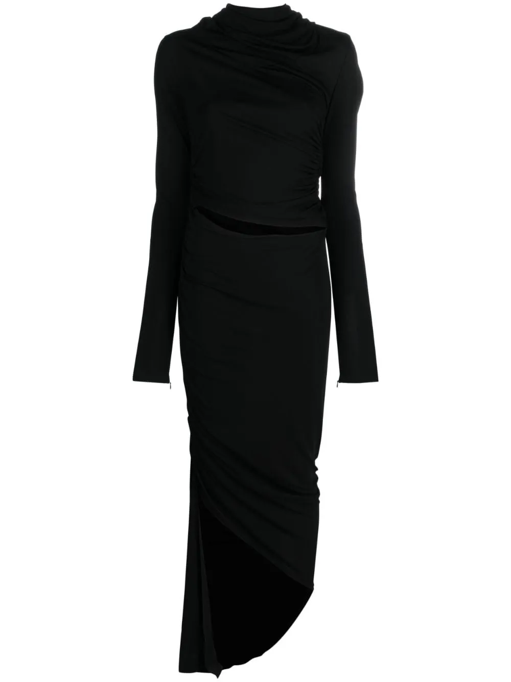 Abito midi asimmetrico drappeggiato in nero - donna