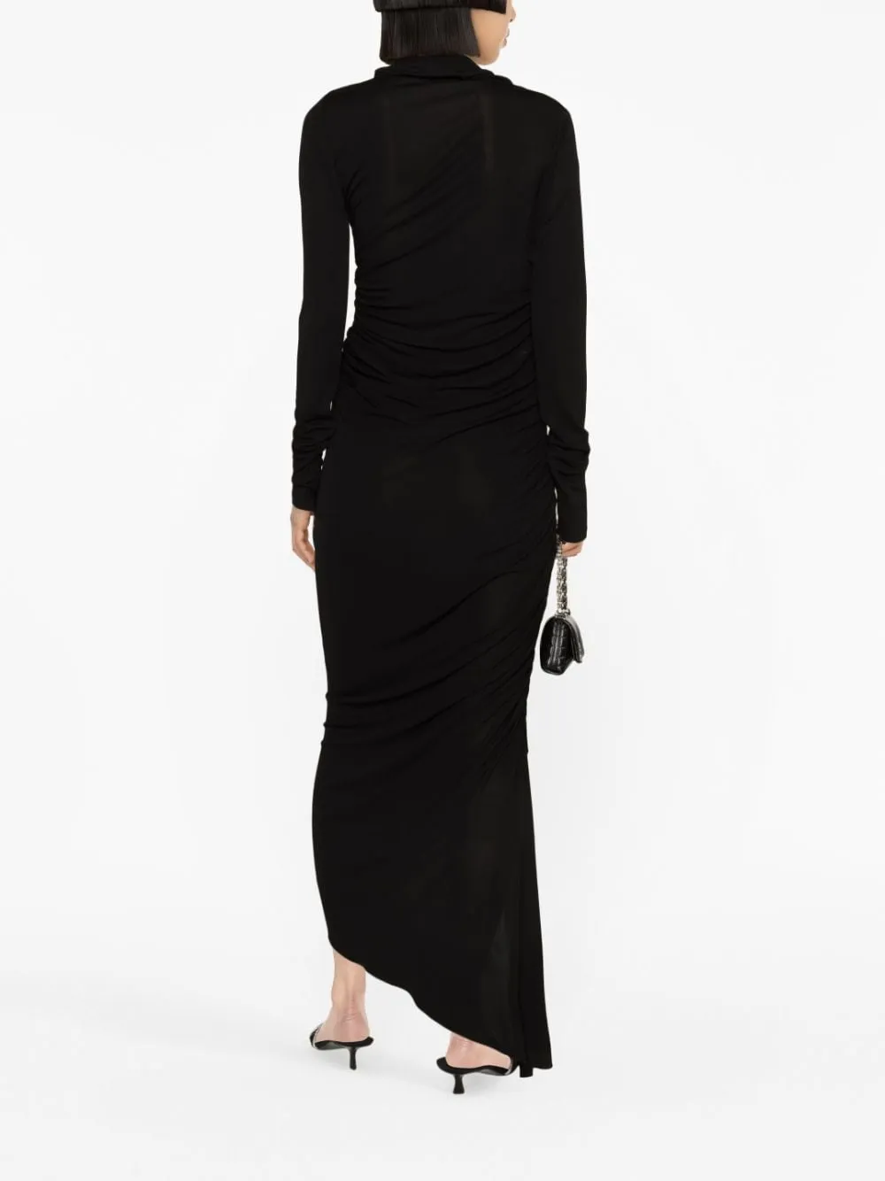 Abito midi asimmetrico drappeggiato in nero - donna