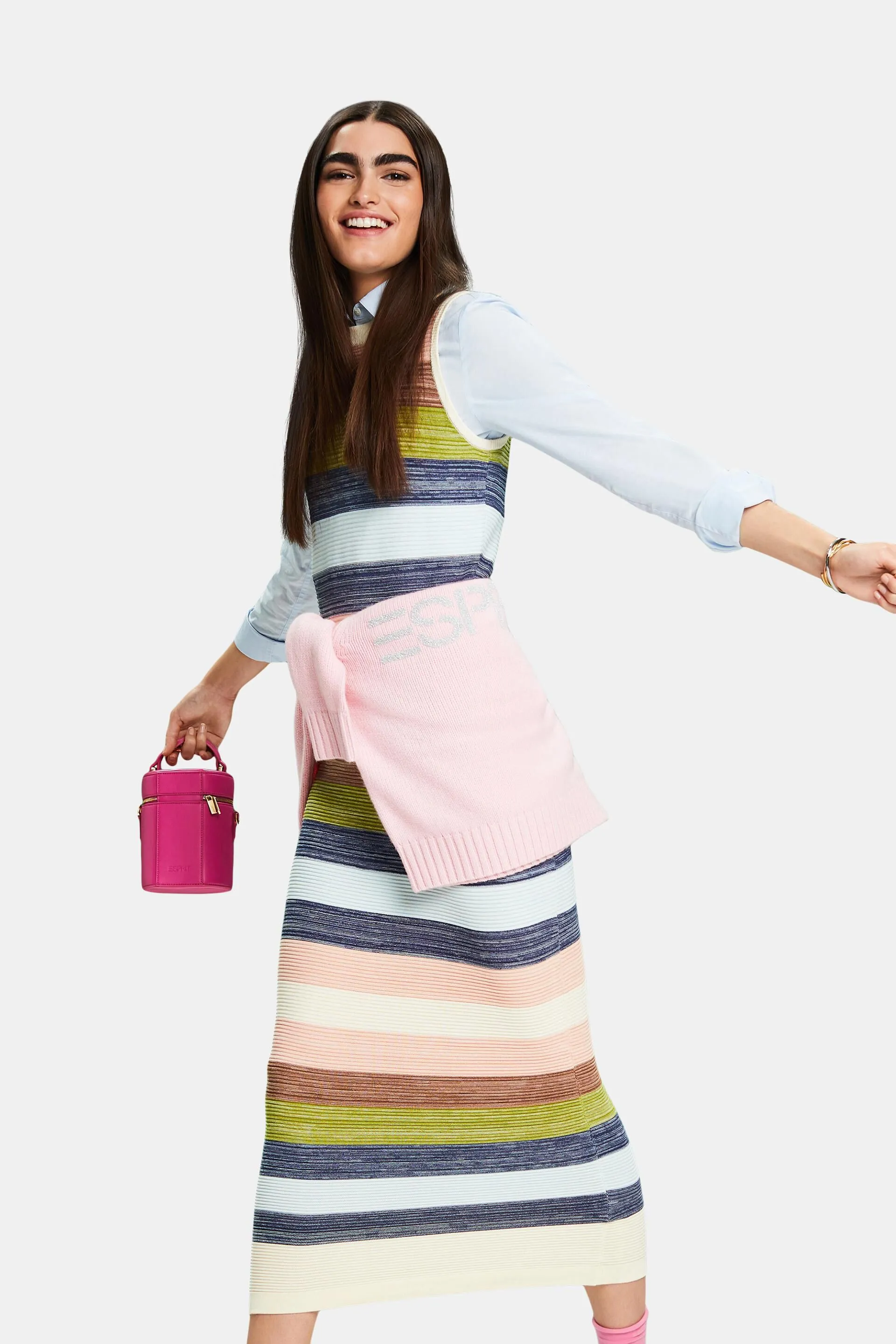 Abito midi in maglia a righe