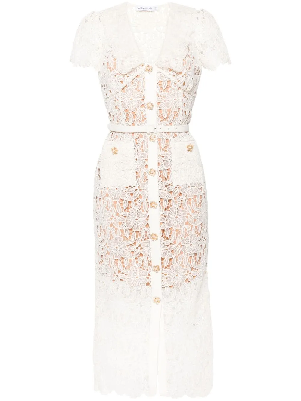 Abito midi in pizzo color crema - donna