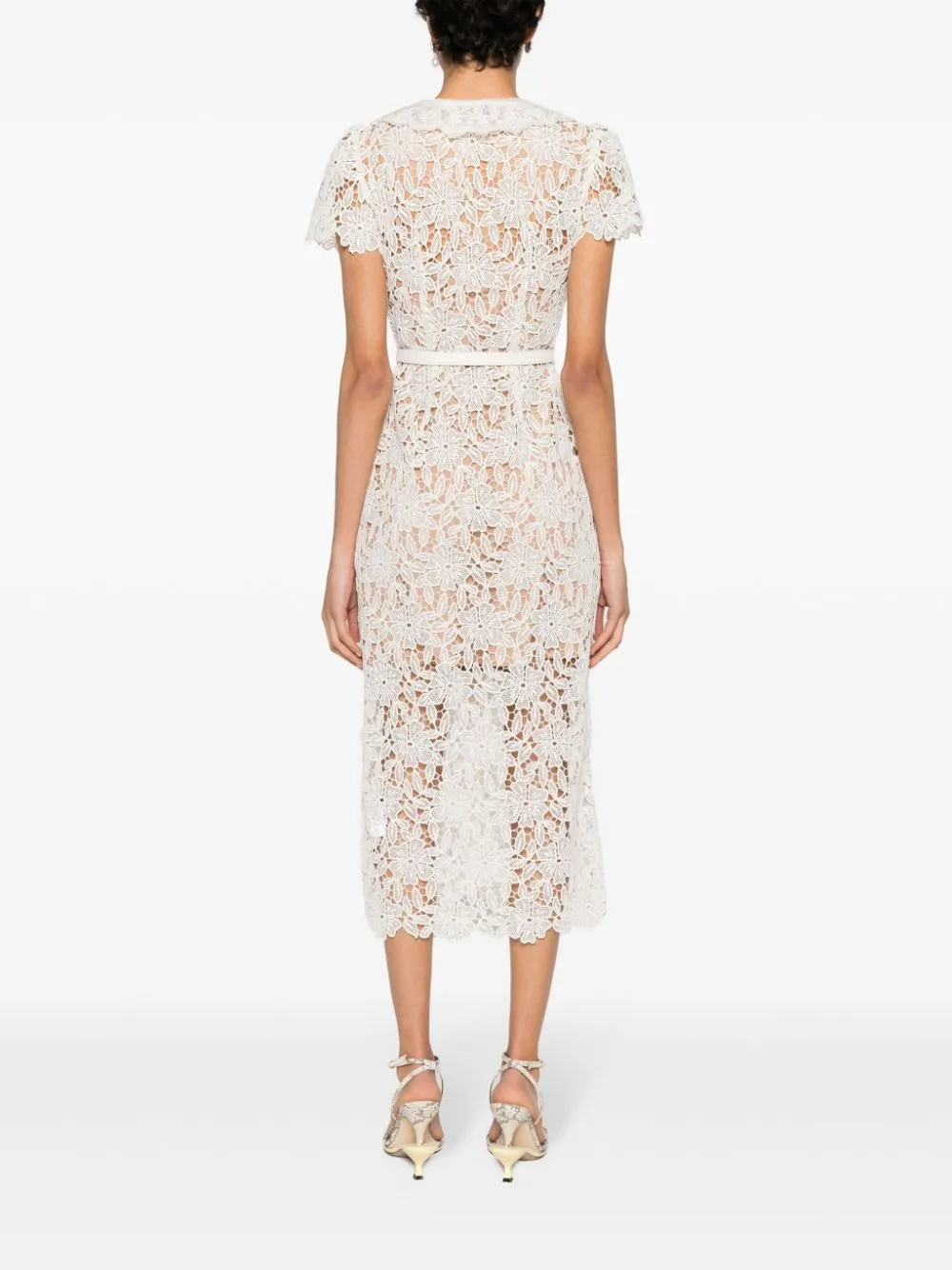 Abito midi in pizzo color crema - donna