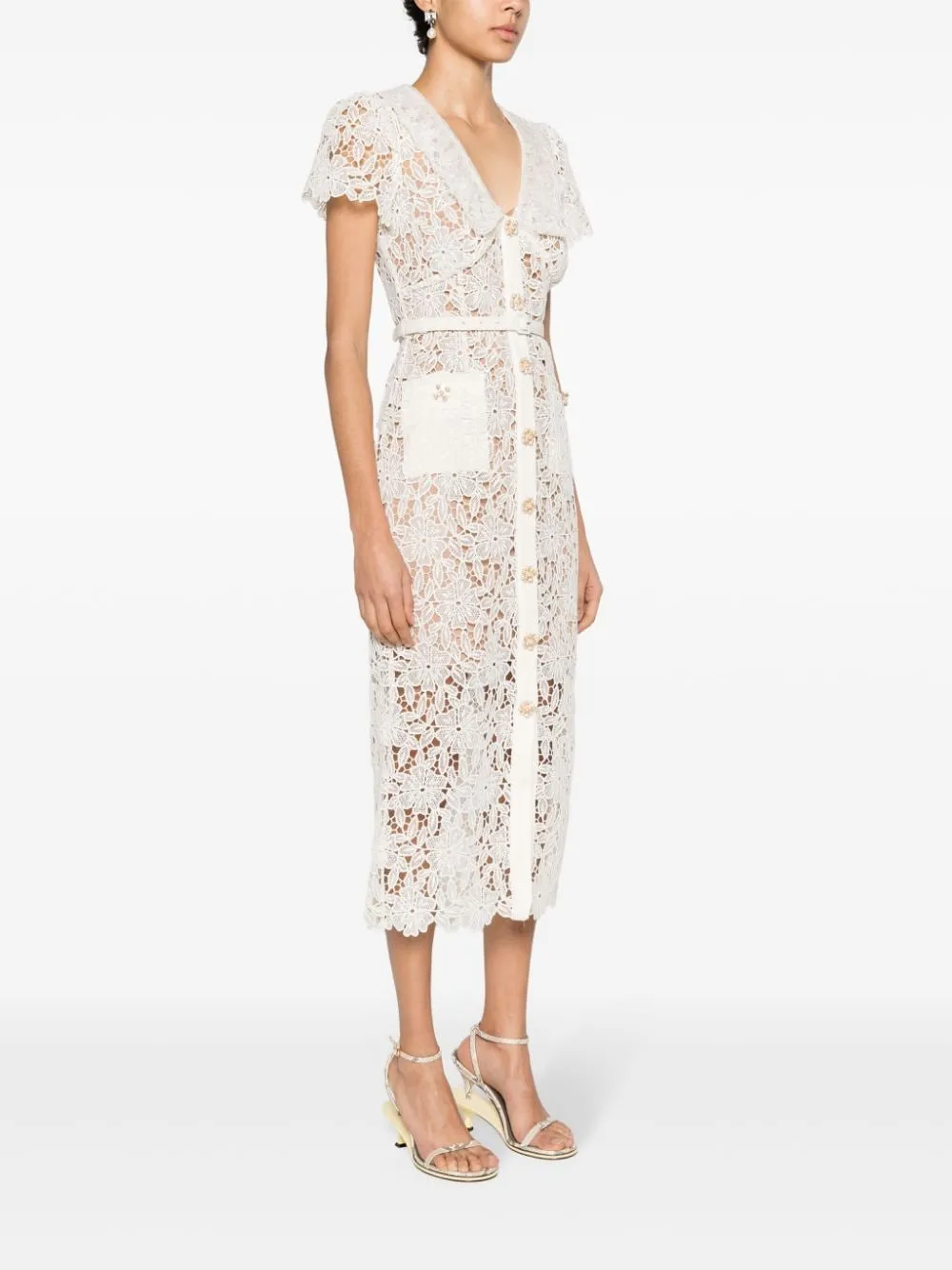 Abito midi in pizzo color crema - donna