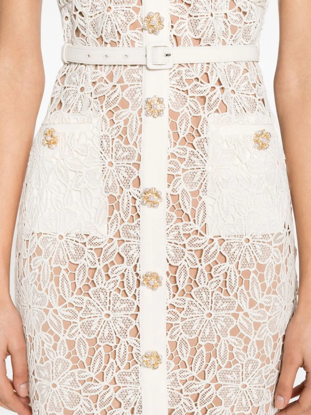 Abito midi in pizzo color crema - donna