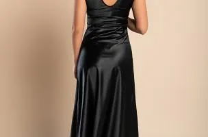 Abito midi in simil raso, nero