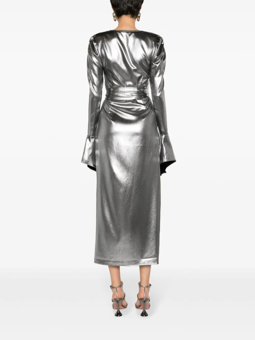 Abito midi lamé in argento - donna