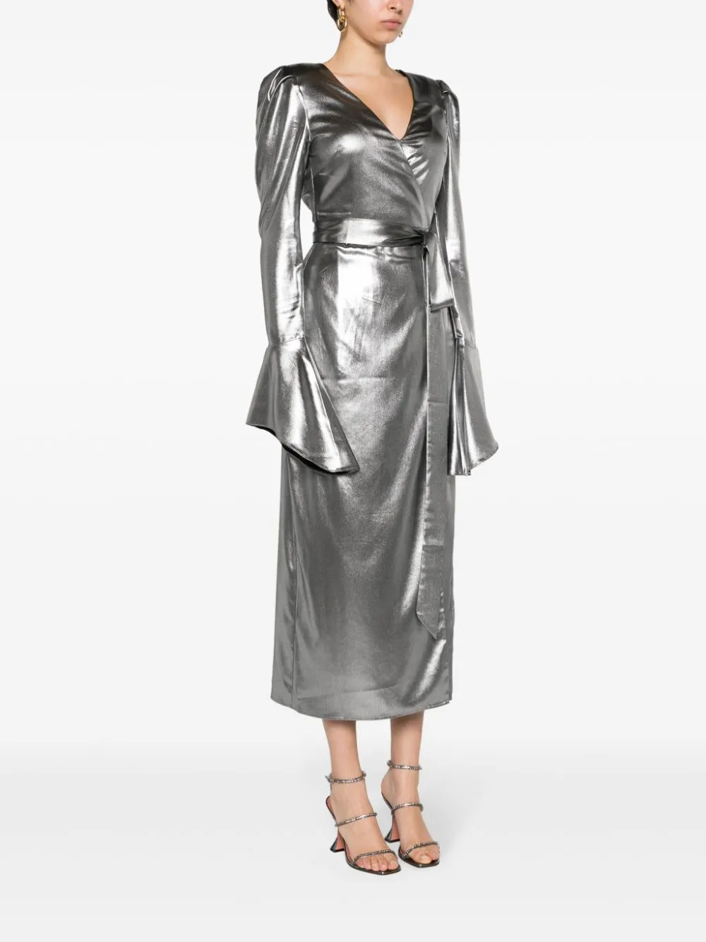 Abito midi lamé in argento - donna