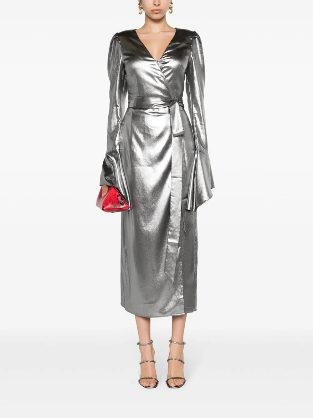 Abito midi lamé in argento - donna