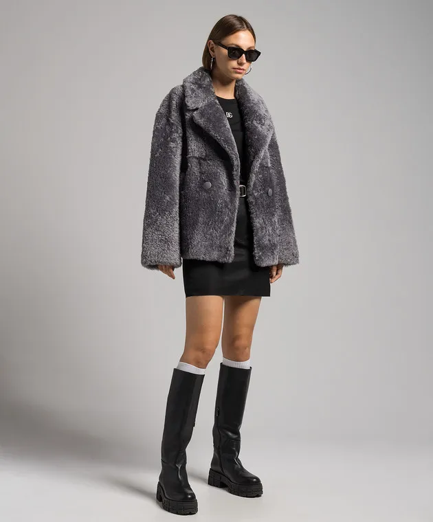 Babe Pay Pls Cappotto in shearling grigio doppiopetto 2310MERENILLO