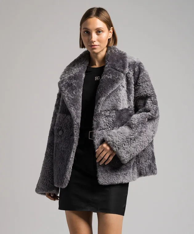 Babe Pay Pls Cappotto in shearling grigio doppiopetto 2310MERENILLO