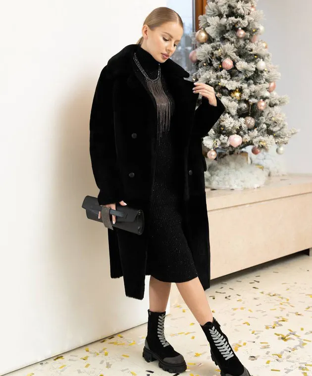 Babe Pay Pls Cappotto in shearling nero doppiopetto 1726MERINO