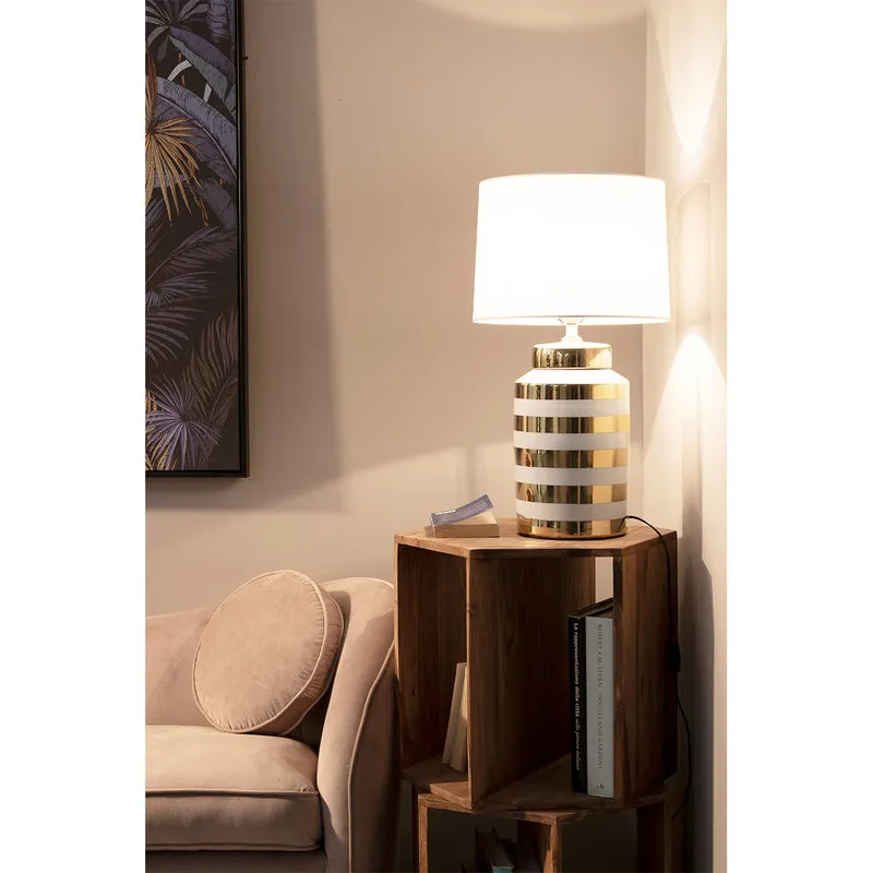 Bizzotto Lampada tav. Honey porcellana bia-oro h63