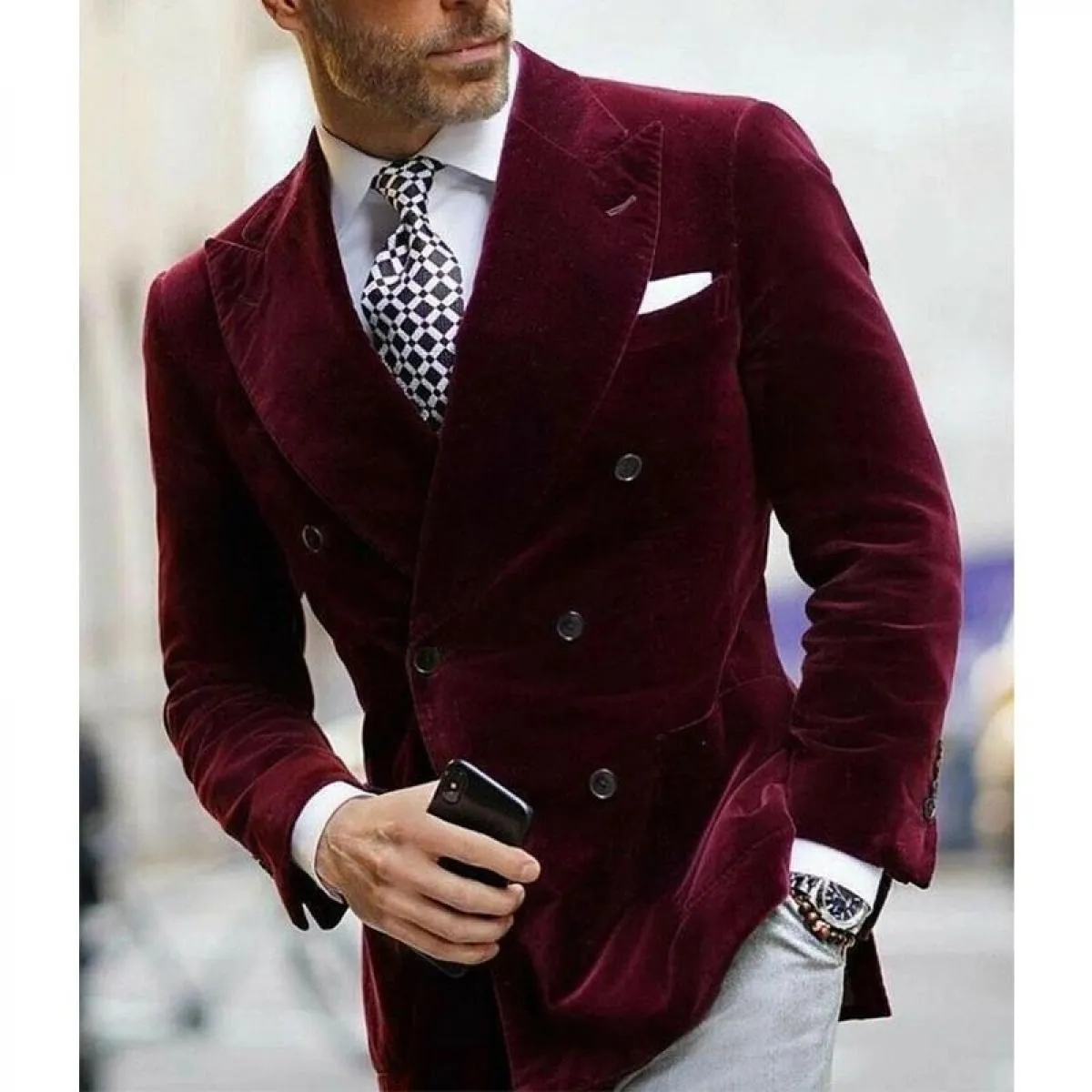 Blazer da uomo in velluto doppio petto bordeaux, elegante cappotto singolo, giacca da smoking da uomo, giacca da smoking