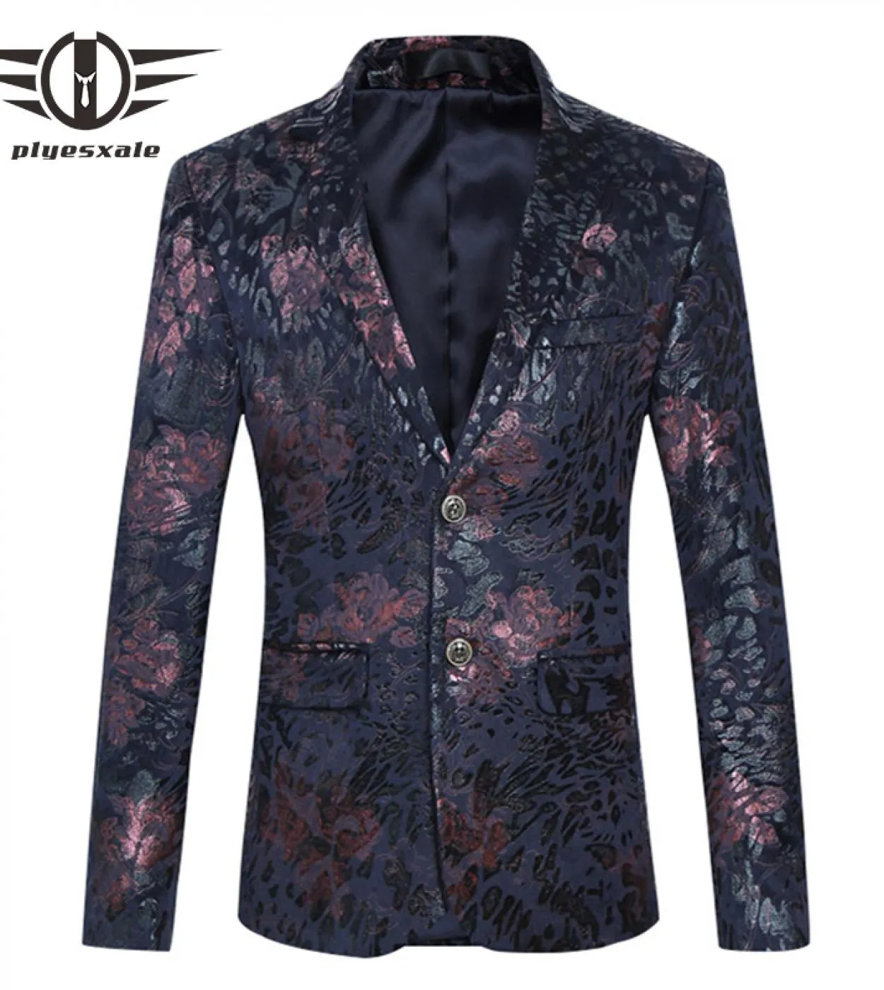 Blazer da uomo Plyesxale Blazer floreale da uomo slim fit Marchio famoso Blazer di velluto rosso vino blu navy 6xl Vintage Stage