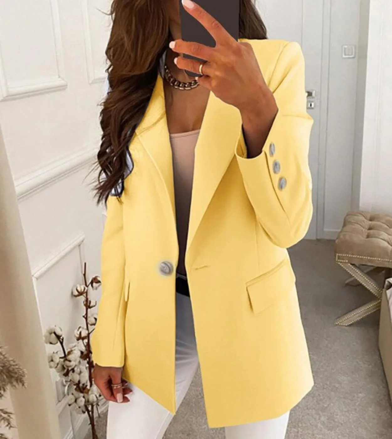 Blazer eleganti da donna in tinta unita da donna Primavera Autunno Cappotto sartoriale a maniche lunghe Cappotto con risvolto a