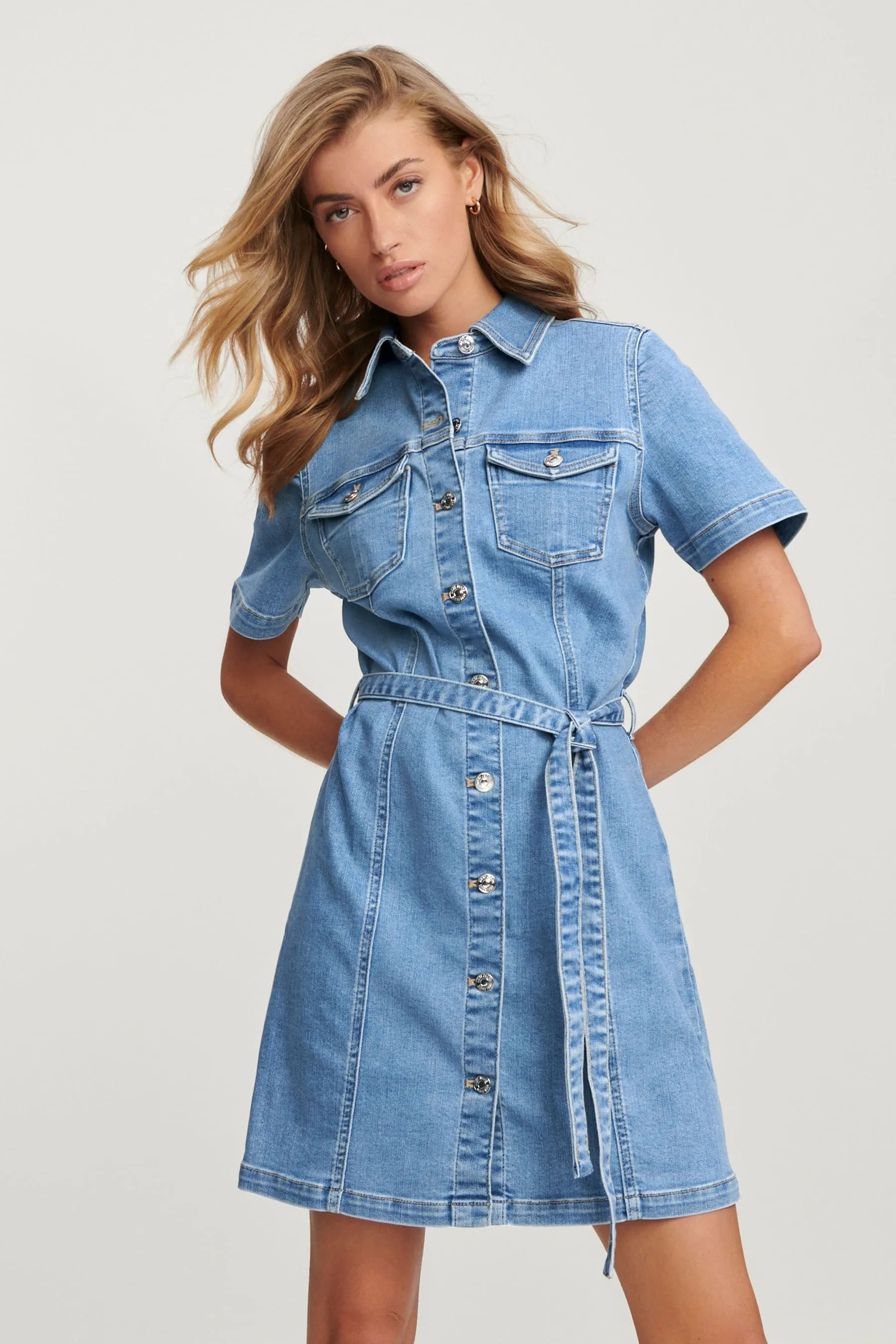 Blu medio  - Con cintura Denim - Abito chemisier