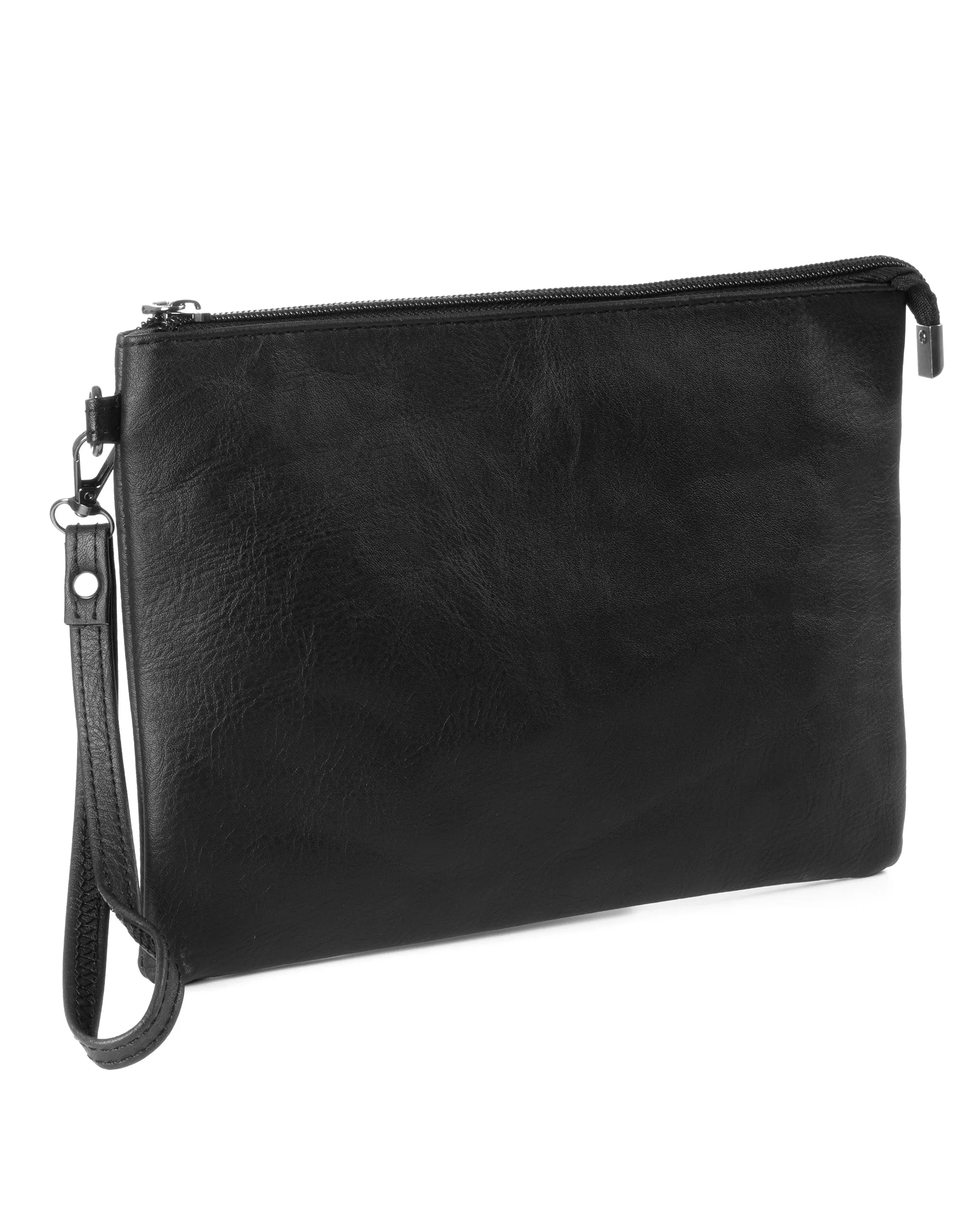 Borsa Borsello Uomo Borsetta Pochette a Mano Unisex Ecopelle Martellata Zip Casual Nero GIOSAL-ZU1111A