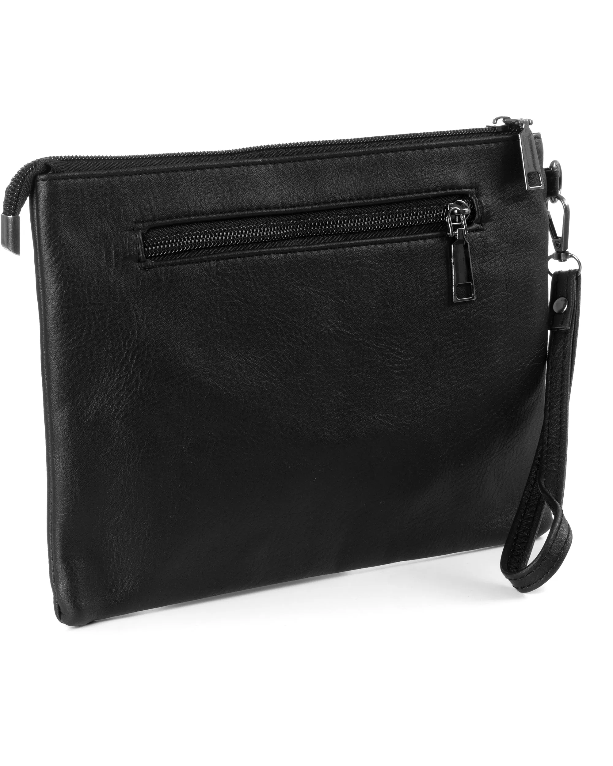 Borsa Borsello Uomo Borsetta Pochette a Mano Unisex Ecopelle Martellata Zip Casual Nero GIOSAL-ZU1111A