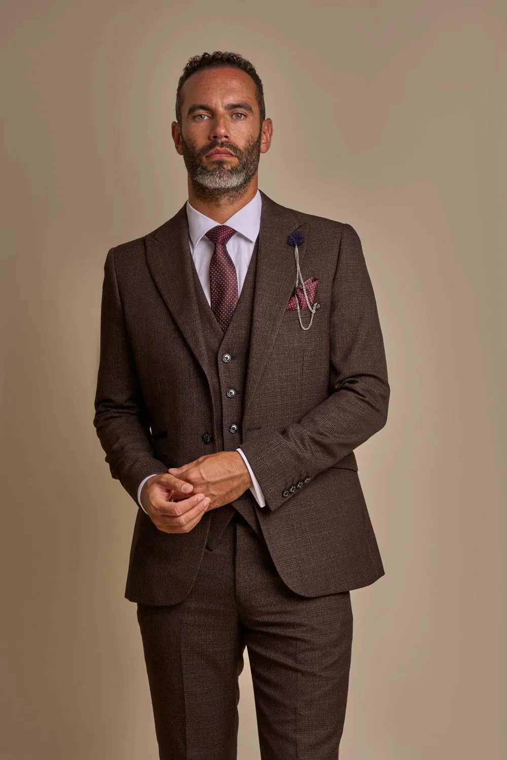 Brown plaid cavani tweed suit with waistcoat