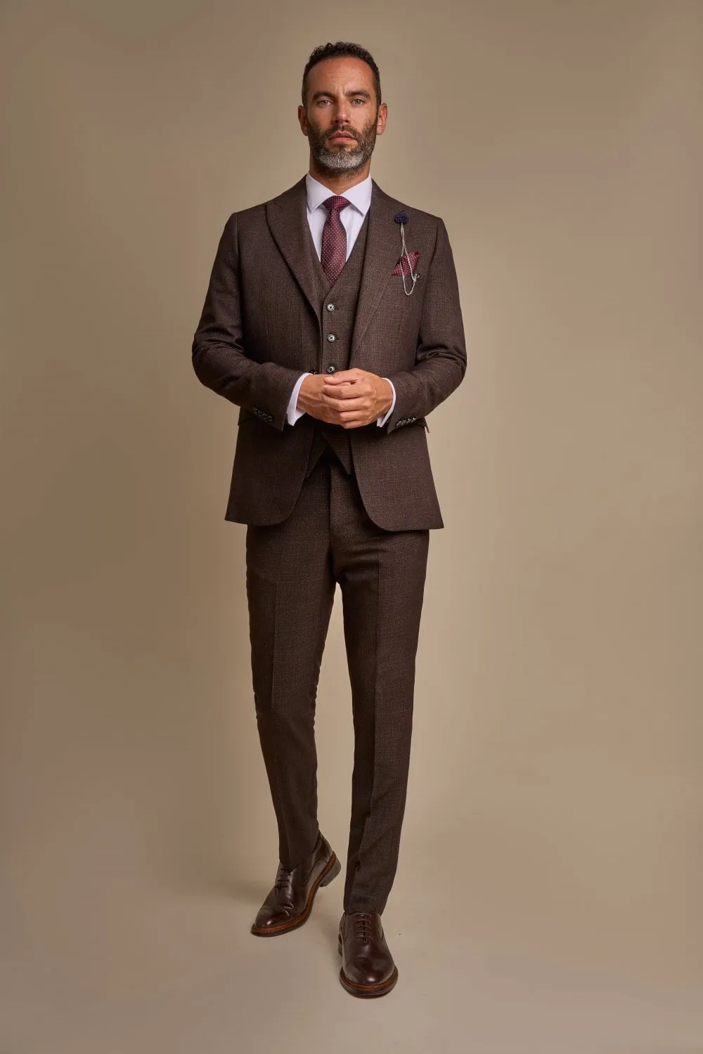 Brown plaid cavani tweed suit with waistcoat