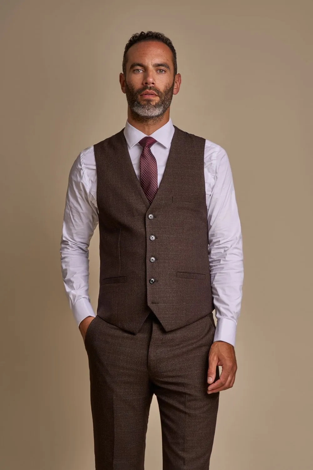 Brown plaid cavani tweed suit with waistcoat