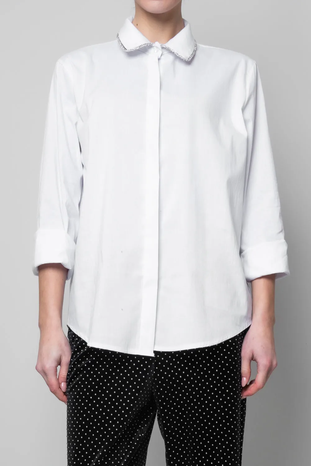 Camicia con colletto di strass