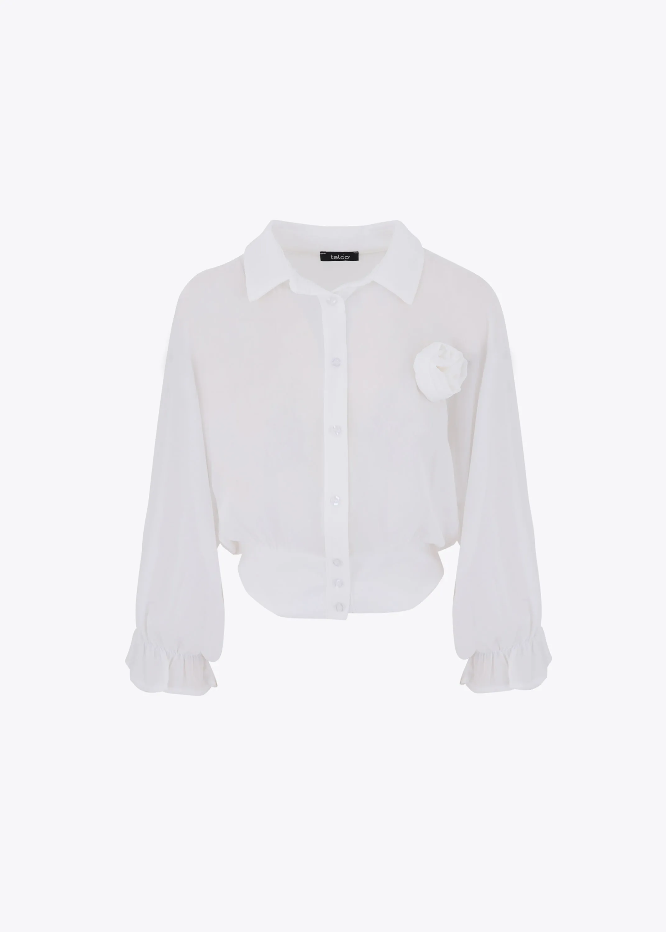 Camicia crop in georgette con rosa - PE24