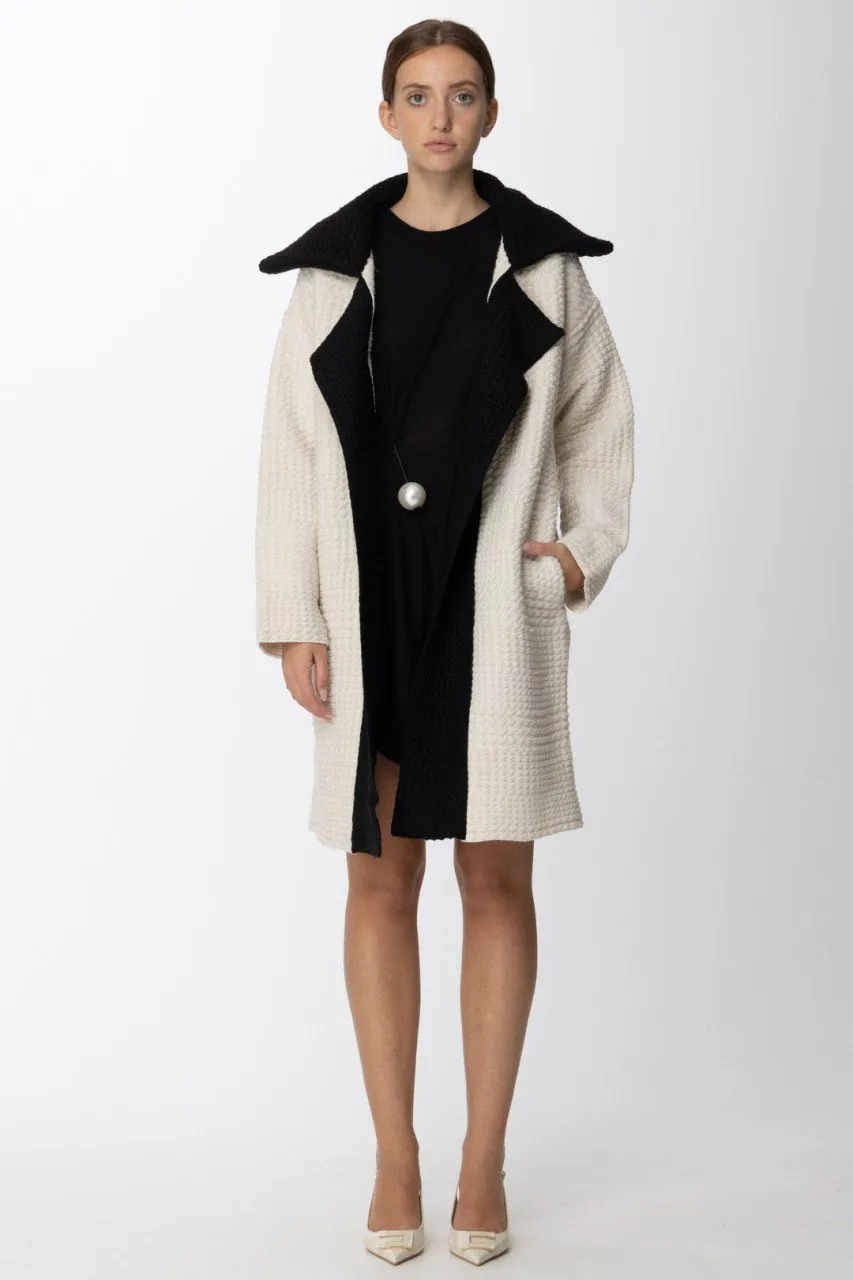 Cappotto in panno con rever a contrasto White/Nero