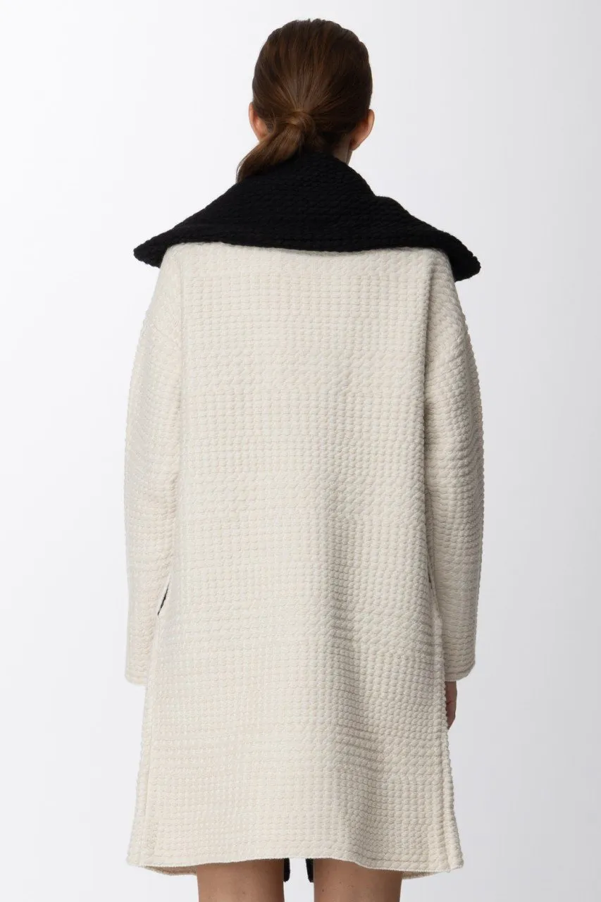 Cappotto in panno con rever a contrasto White/Nero
