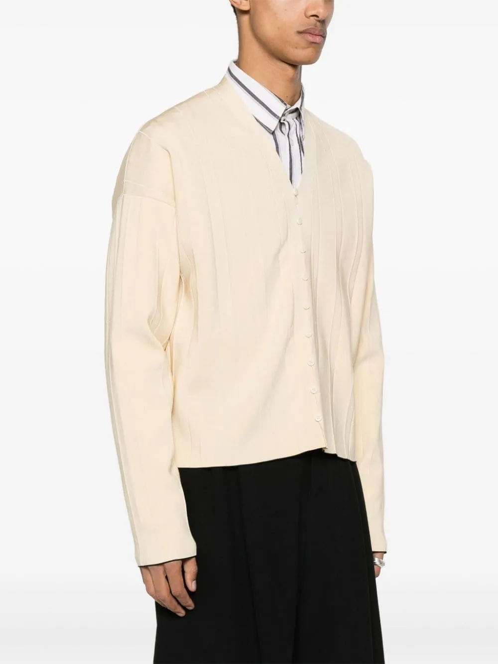 Cardigan a coste in beige - uomo