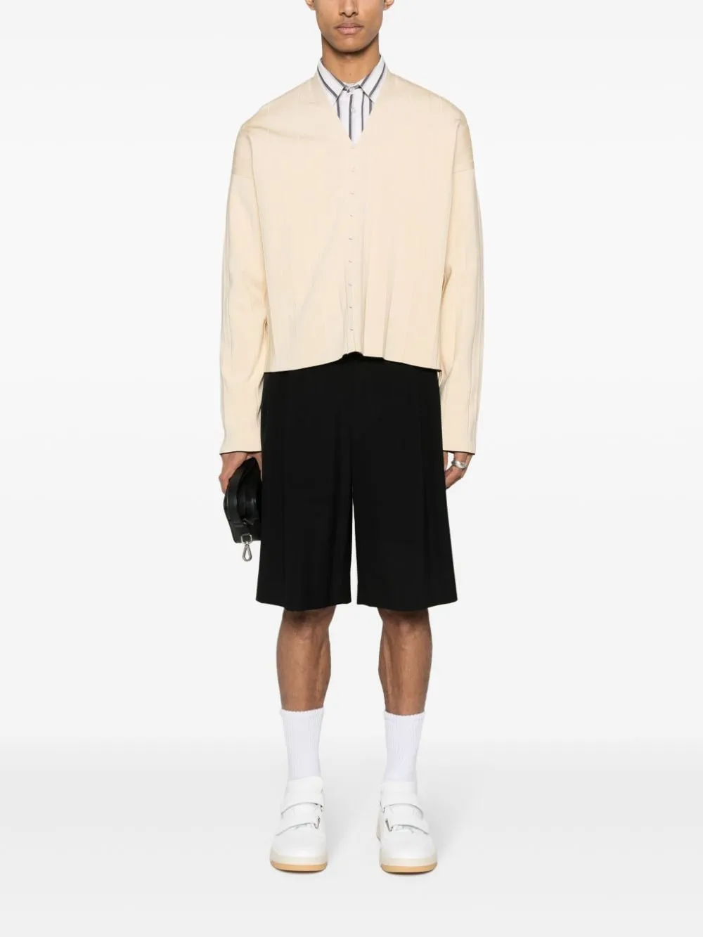 Cardigan a coste in beige - uomo