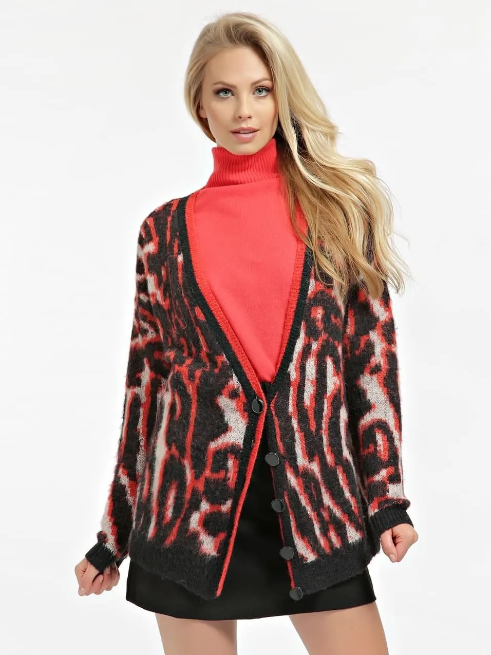 Cardigan misto lana animalier