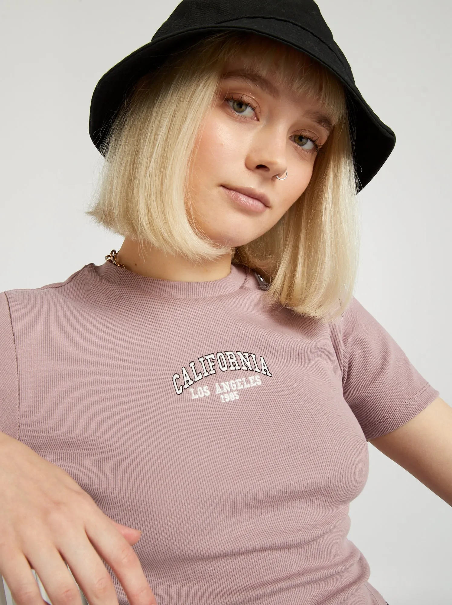 Crop-top a coste tinta unita 'Beverly Hills' - ROSA