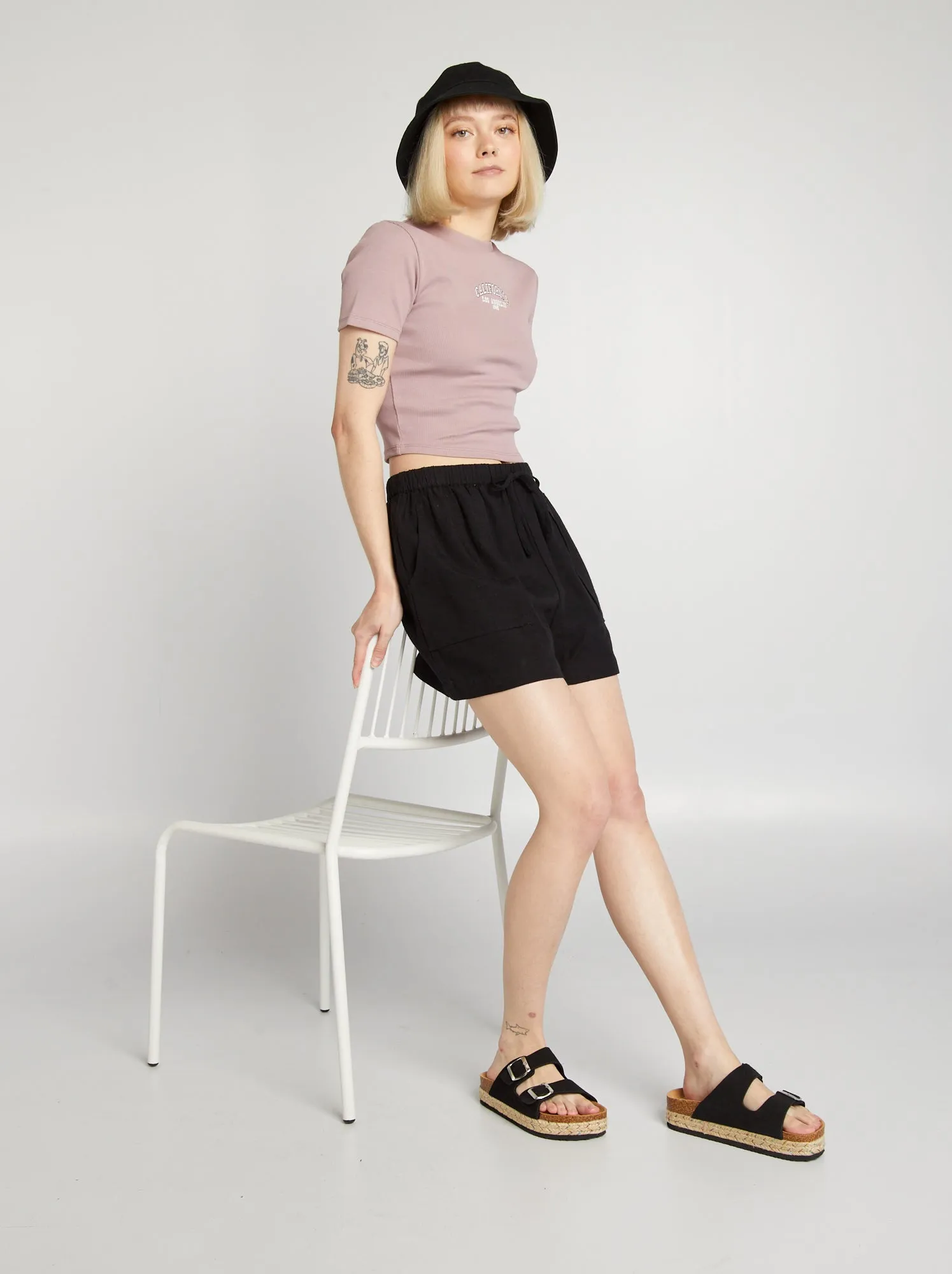 Crop-top a coste tinta unita 'Beverly Hills' - ROSA