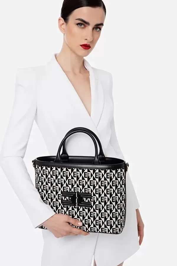ELISABETTA FRANCHI Shopper a mano stampa jacquard rombi