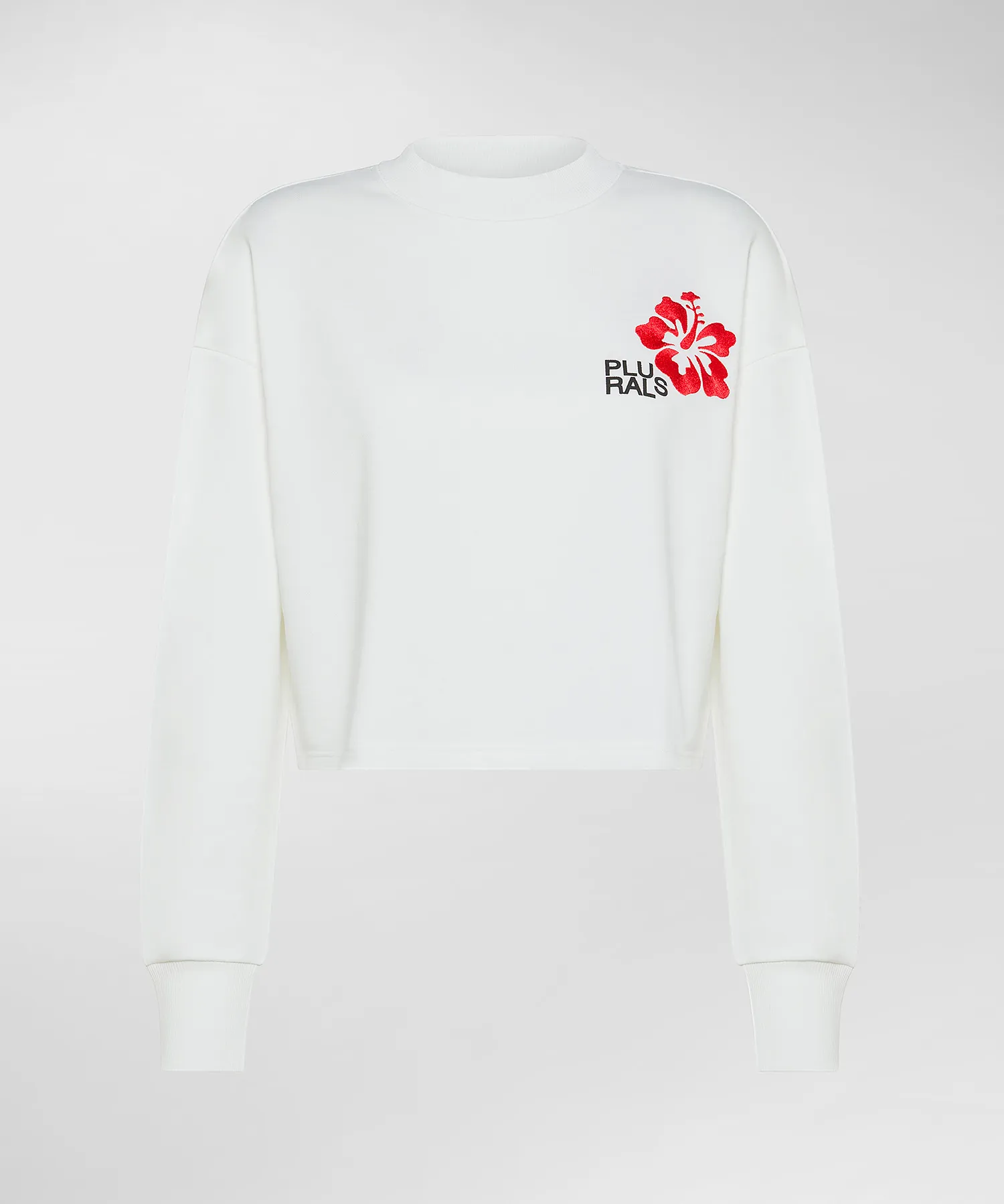 Felpa cropped con ricamo al petto