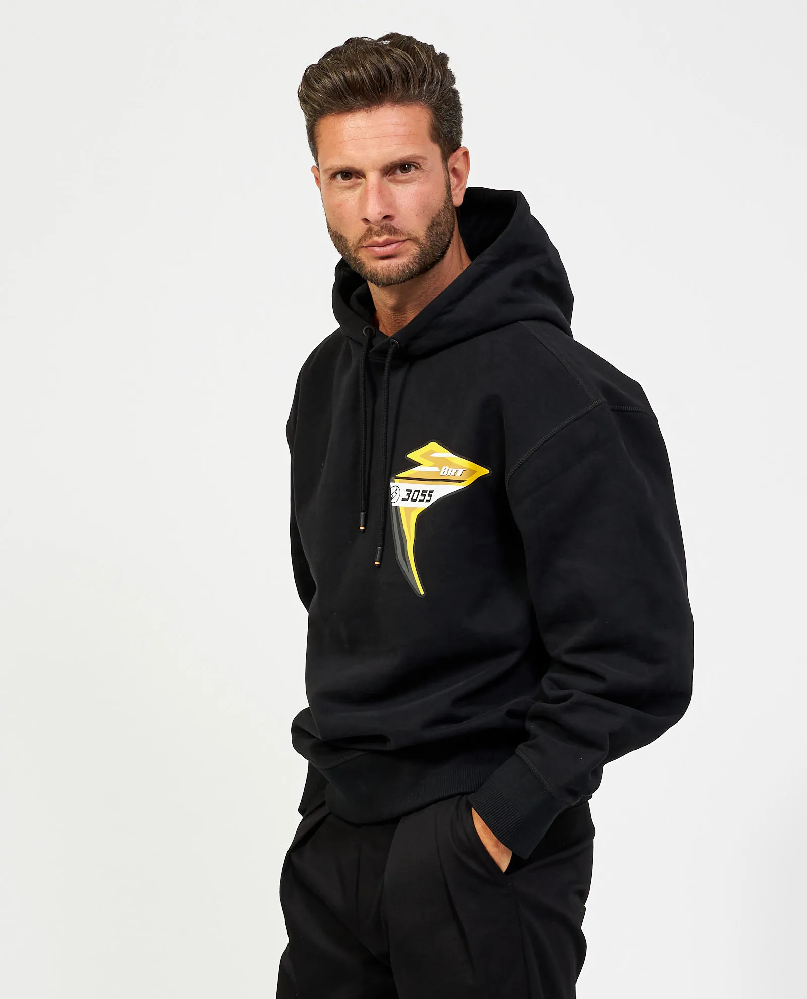 Felpa uomo Boss con cappuccio e stampa motociclismo
