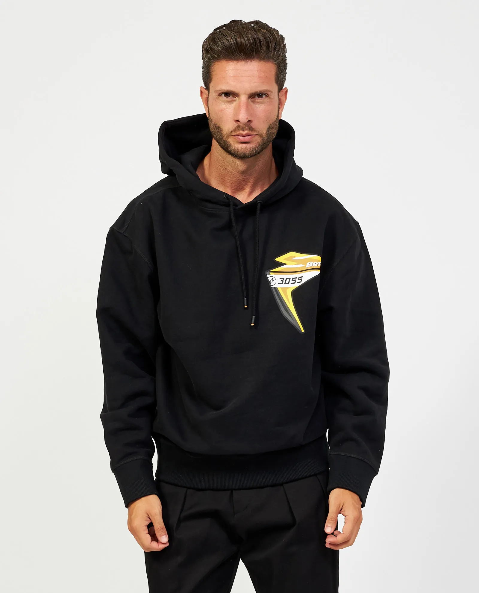Felpa uomo Boss con cappuccio e stampa motociclismo