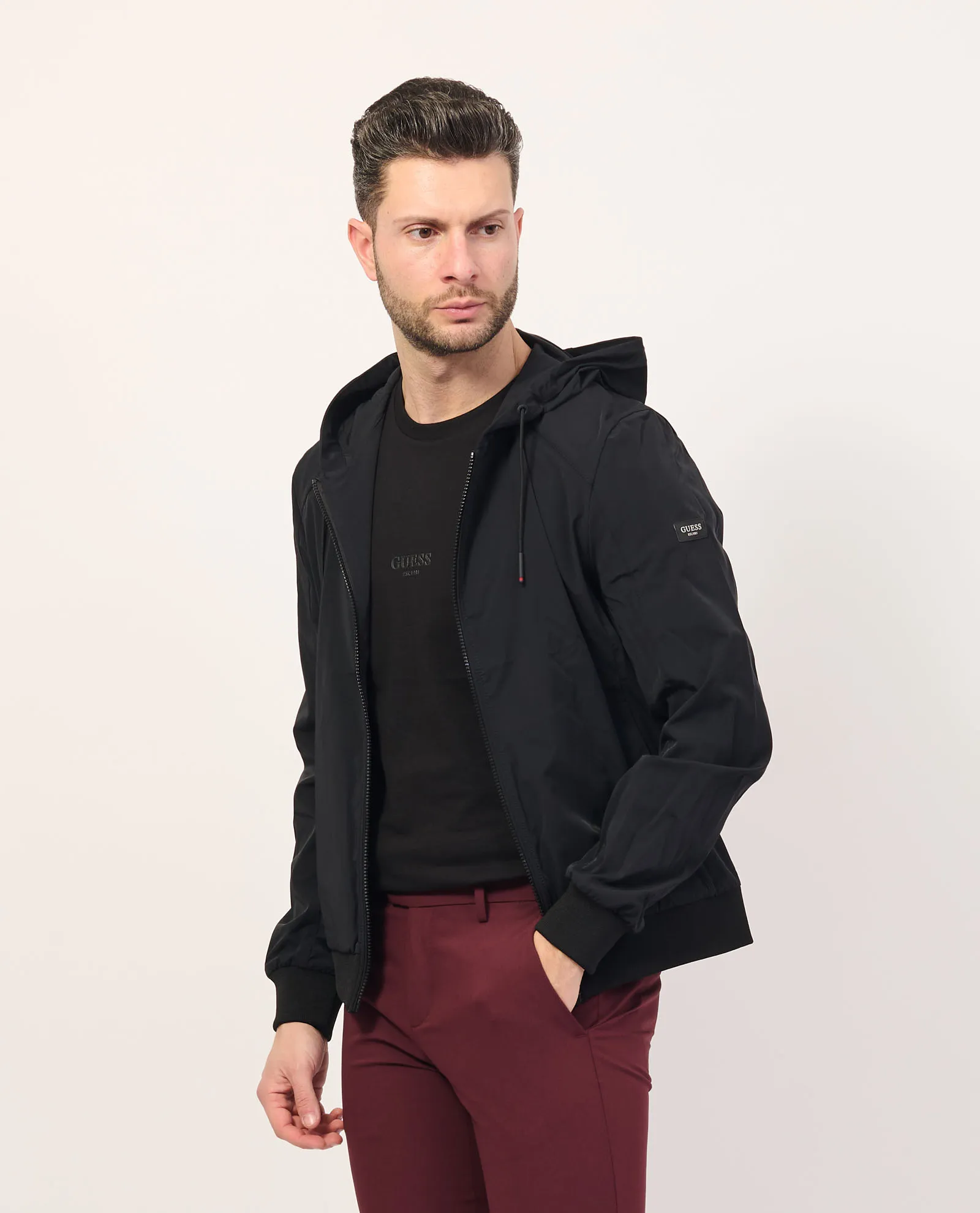 Felpa uomo Guess in misto lyocell con cappuccio e zip