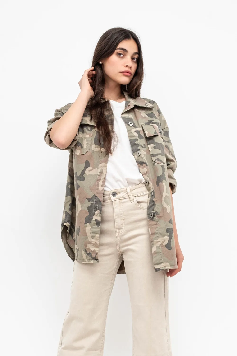 GIACCA CAMICIA OVER MIMETICA TASCHE