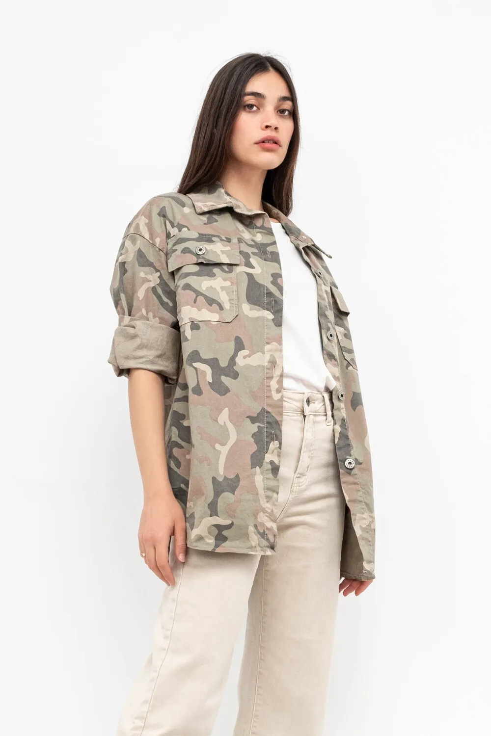 GIACCA CAMICIA OVER MIMETICA TASCHE