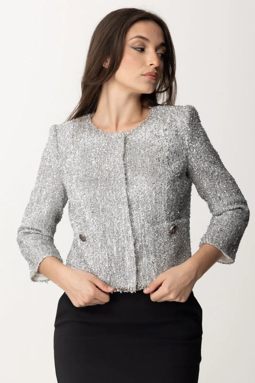 Giacca corta in tweed lurex con charms Argento