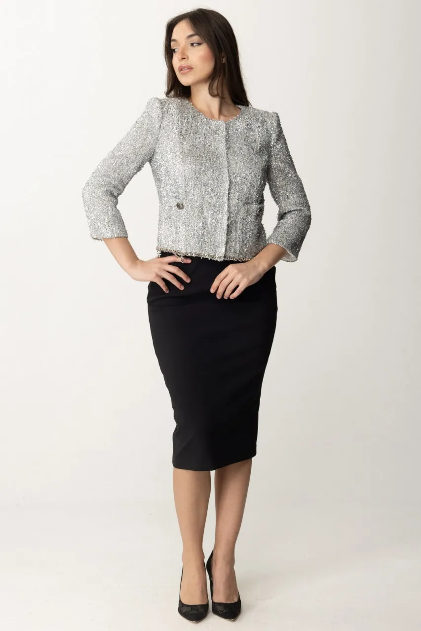 Giacca corta in tweed lurex con charms Argento