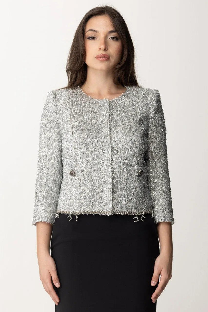Giacca corta in tweed lurex con charms Argento